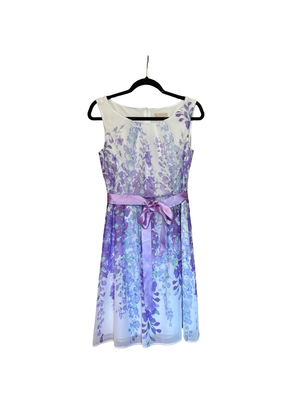 DB Lavendar Purple Floral Print Belted Garden Party Dress - Size 6P
